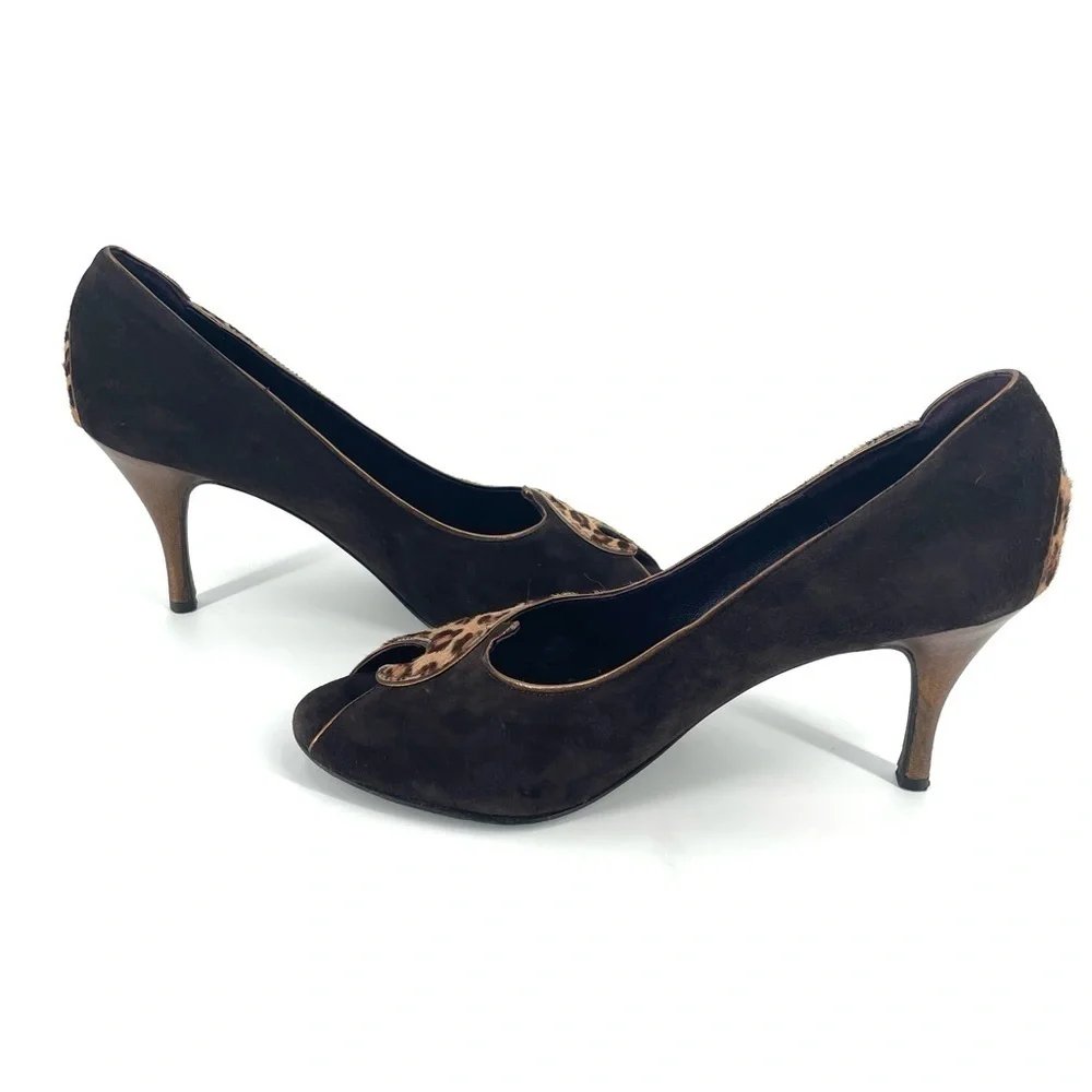 DONALD J PLINER Couture Brown Leopard Print Open Toe Heel Pumps